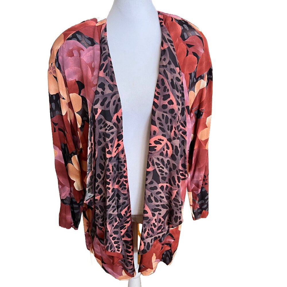 Vintage A.K.F. New York Womens Medium Rayon Floral Open Front Jacket